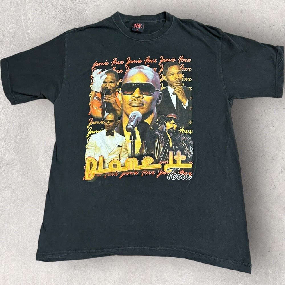 RARE Jamie Fox T-Pain Blame It‎ Tour Black T-shirt Fits Size Large 2009 Rap Tee